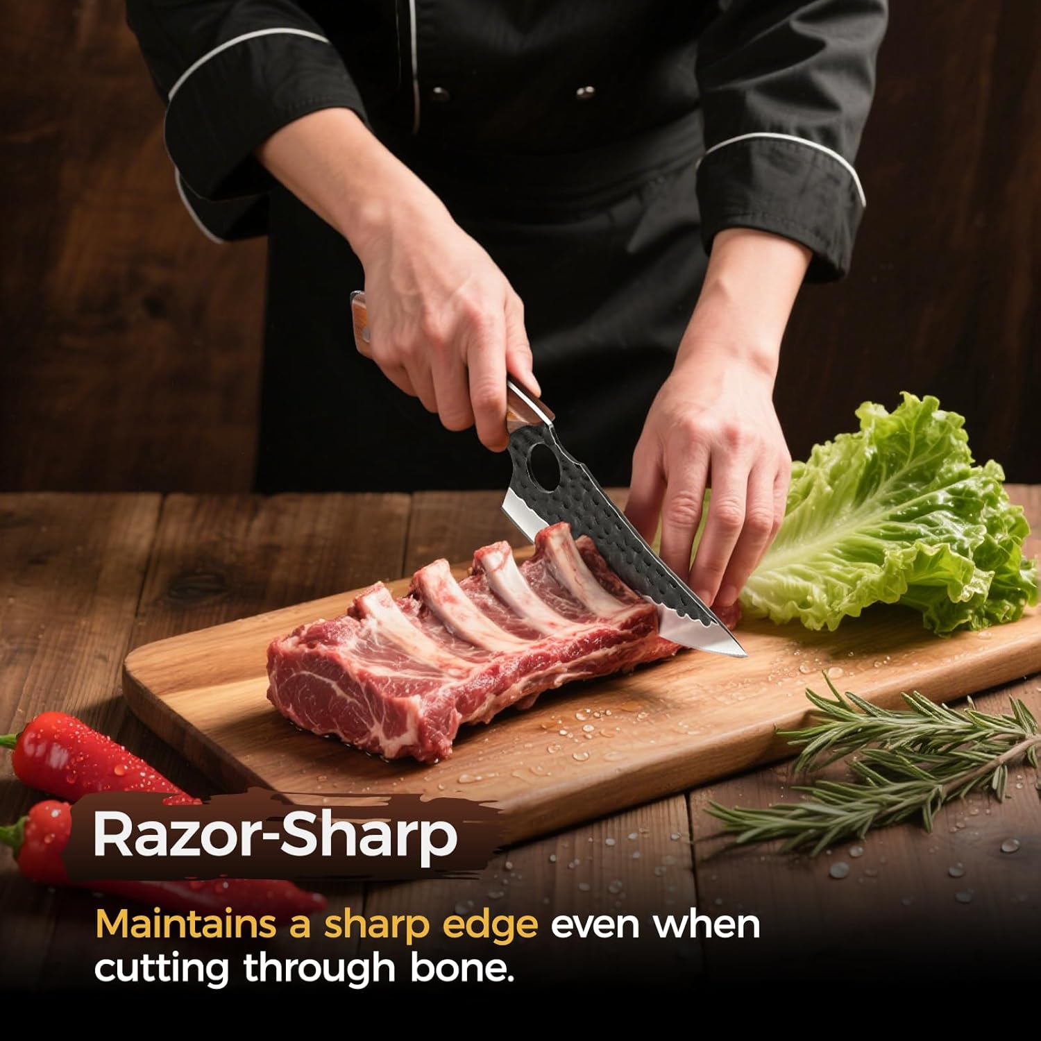 4 PCS Butcher Knife Set Hand Forged, High Carbon Steel Japanese Santoku, Serbian Chef Knife, Viking Knife, Boning Knife, Honing Rod for Kitchen, Outdoor Cooking, BBQ, Camping, Gift for Men