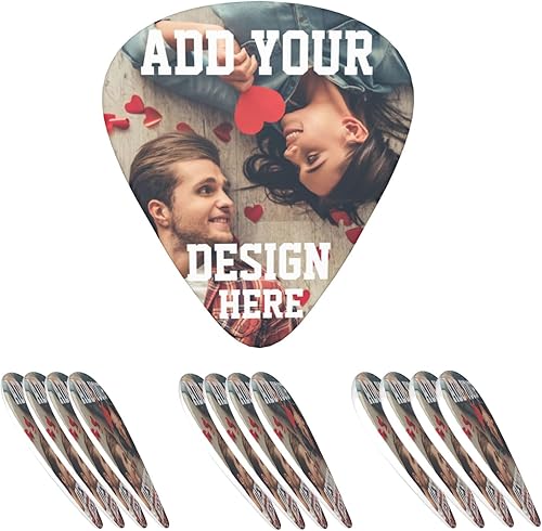 Paquete de 12 púas de guitarra personalizadas para añadir texto e imagen de fotos, espesores delgados, medianos y pesados, regalo para guitarristas,