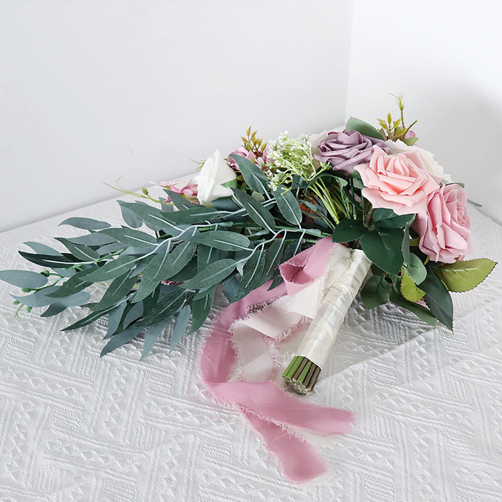 Bouquet de Fleurs artificielles, Fleurs de la mariée, Bouquets de Mariage en Forme de Goutte d'eau, Bouquet de Roses artificielles Roses et romantiques pour Anniversaire de cérémonie de Mariage
