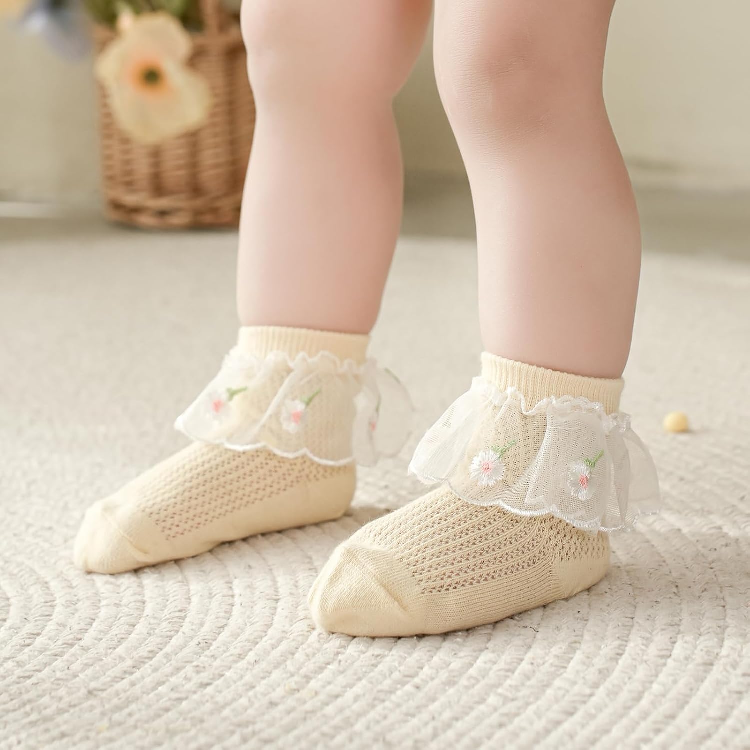 Meeshine Baby Girls Lace Socks Toddler Frilly Ruffle Ankle Solid Cotton Summer Mesh Dress Socks for Newborn/Infant/0-5T
