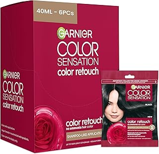 Garnier Color Sensation Color Retouch, Demi Permanent Hair Dye for Roots with 100% Gray Coverage, Black Hair Dye 1.0, Pack of 6 (Packaging May Vary)