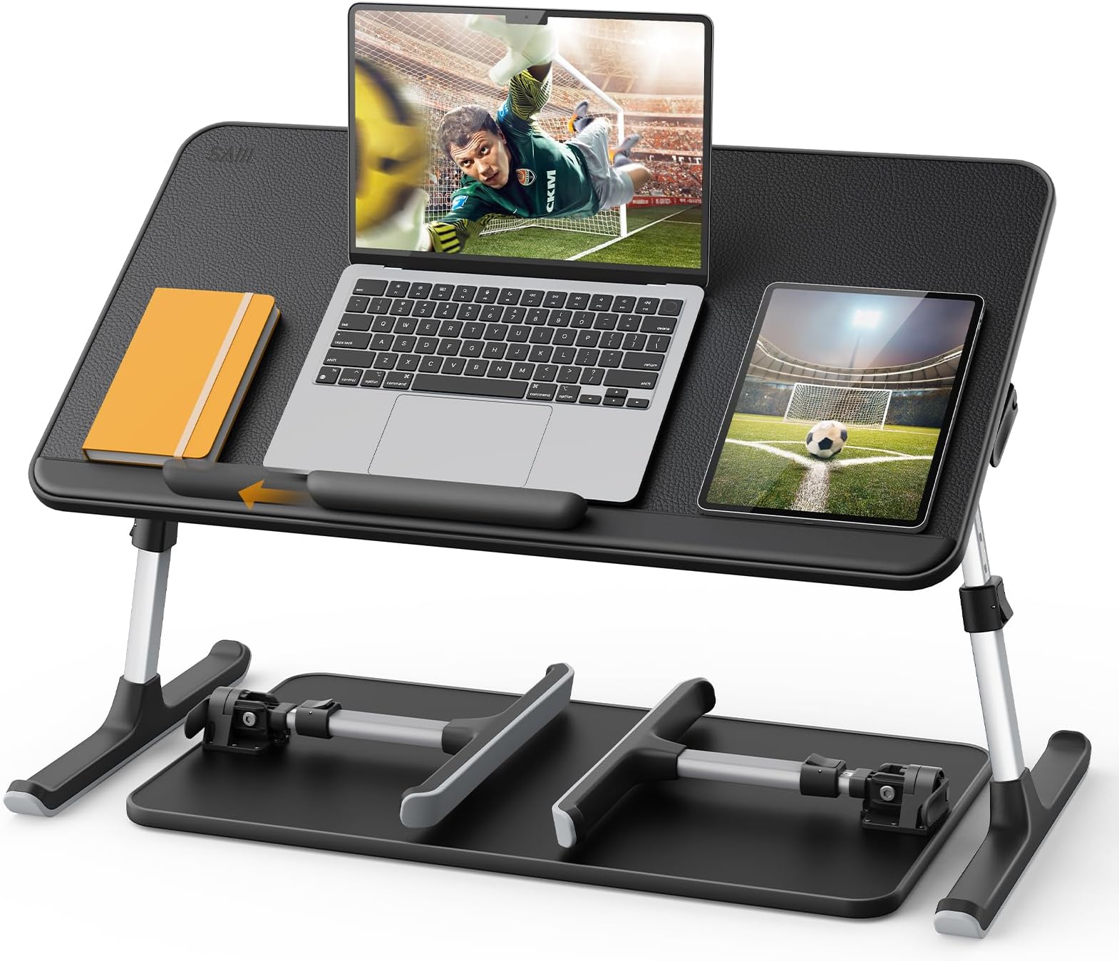 SAIJI Non-Slip Leather Lap Desk Laptop Bed Tray Table, Laptop Stand for Bed