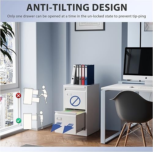 Miniatura 86 de Archivador de 3 cajones, archivadores para oficina en casa, gabinete de almacenamiento vertical de metal con cerradura, archivador de bloqueo