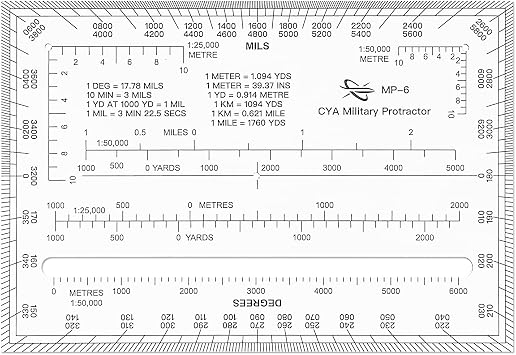 CYA MP-6 Square Military Map Protractor - Degrees Mils Coordinate Scale