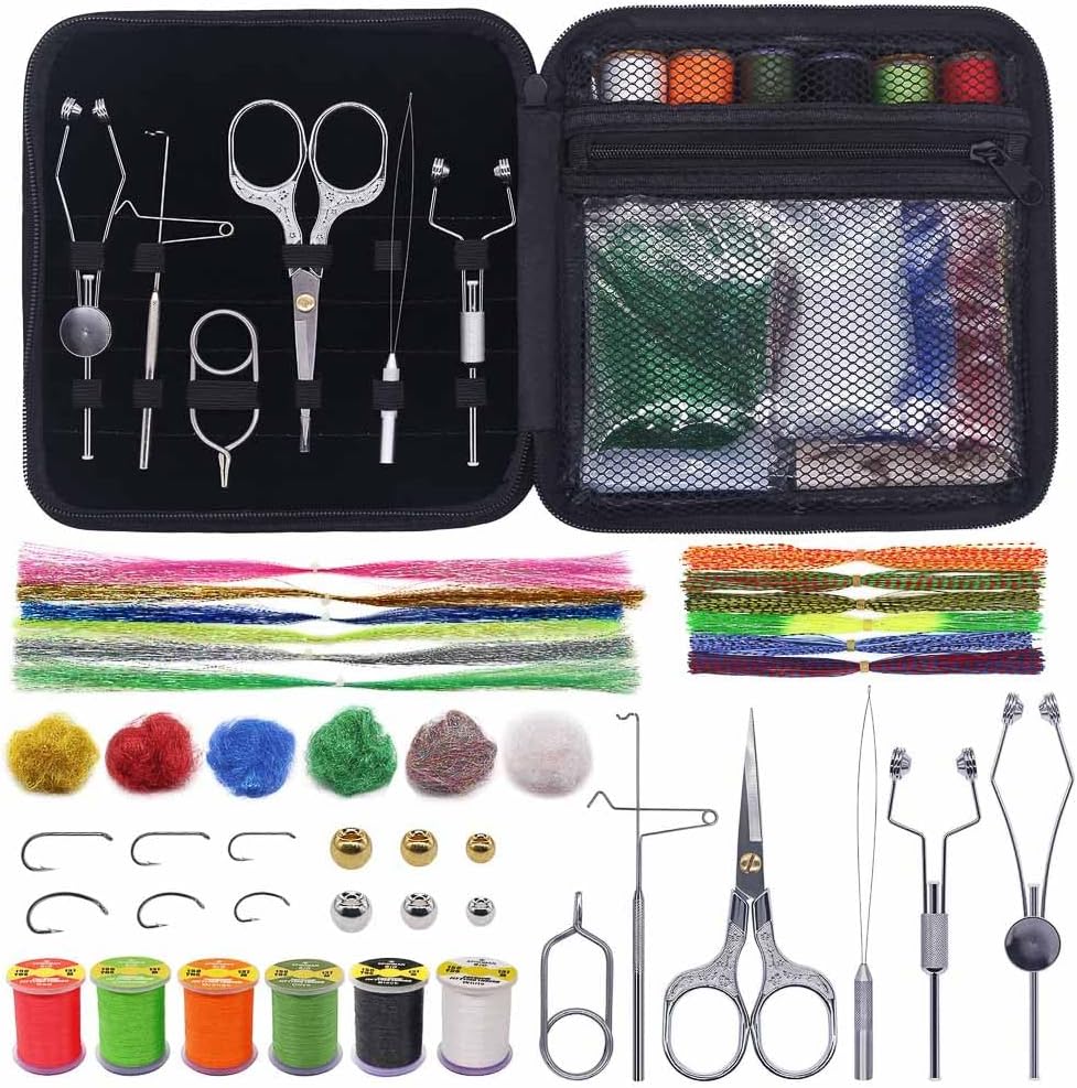 XFISHMAN Fly-Tying-Kit-with-Tools-Materials Fly-tieing-Starter-kit for Fly Fishing Lure Building jig Making Set