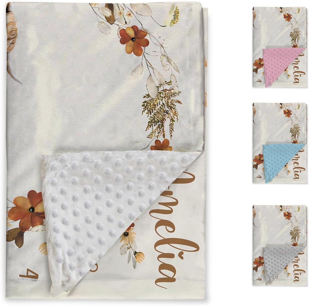 Custom Baby Monthly Milestone Blanket - Custom Name with Highland Cattle Designs Photography Background - Soft Plush Blanket with Double Layer Dotted Backing for Boys Girls Gift(47"x60")