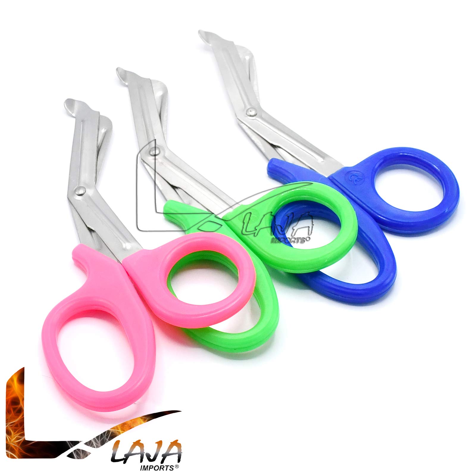 3 PCS (NEON Pink & NEON Green & Blue) Paramedic Utility Bandage Trauma EMT EMS Shears Scissors 7.25 INCH Stainless Steel (LAJA IMPORTS Brand)