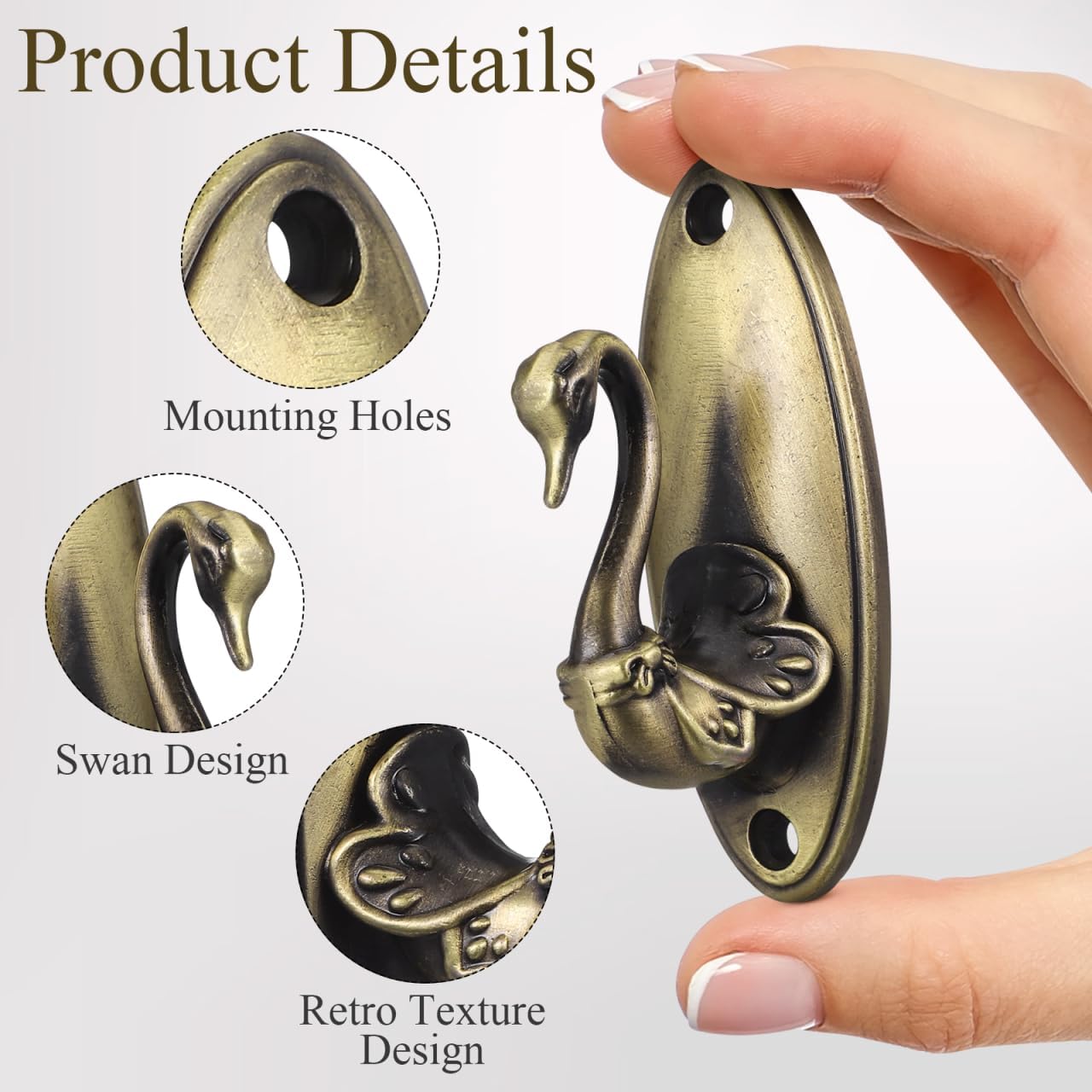 IMIKEYA 2pcs Swan Hook Curtain Holdbacks: Vintage Swan Wall Hooks Golden Zinc Alloy Holdbacks Easy Install No-Drill Curtain Holdbacks for Hat Robe Coat, Farmhouse Bedroom Living Room Decor