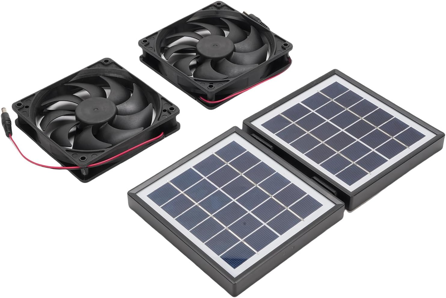 Solar Exhaust Fan Kit, 2x5W Upgraded Ventilation Cooling Fan with Thicker Wider Blades for Strong Airflow, with 10W Foldable Solar Panel for Outdoor Chicken Coops Greenhouses (Black)