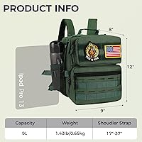 Vista 3 de Mini mochila táctica de 9L para hombres y mujeres, mochila táctica militar pequeña para deportes, gimnasio, senderismo, viajes, camping, Verde Verde