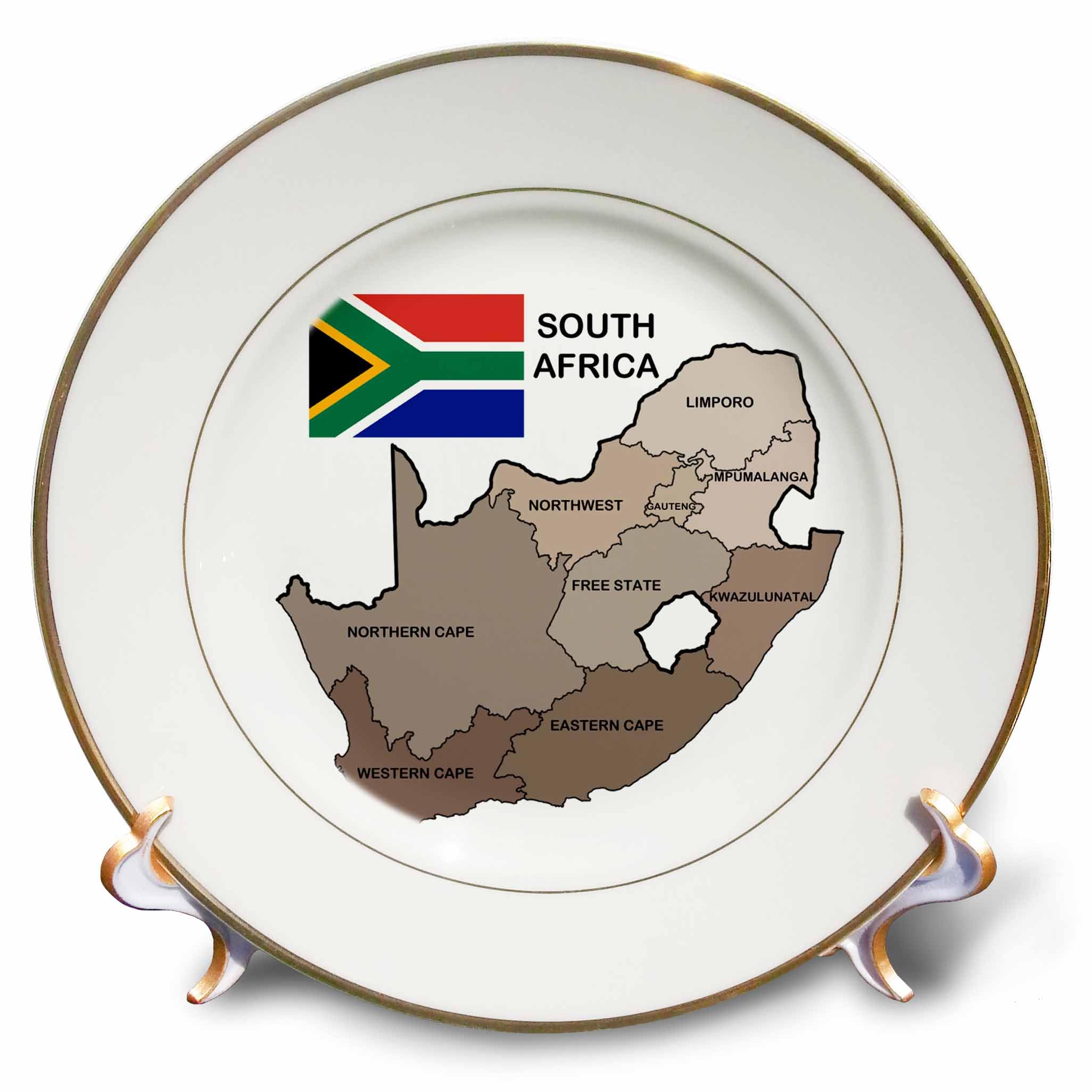 3dRose cp_99132_1 Political Map and Flag of South Africa with All The Provinces Identified by Name.-Porcelain Plate, 8-Inch