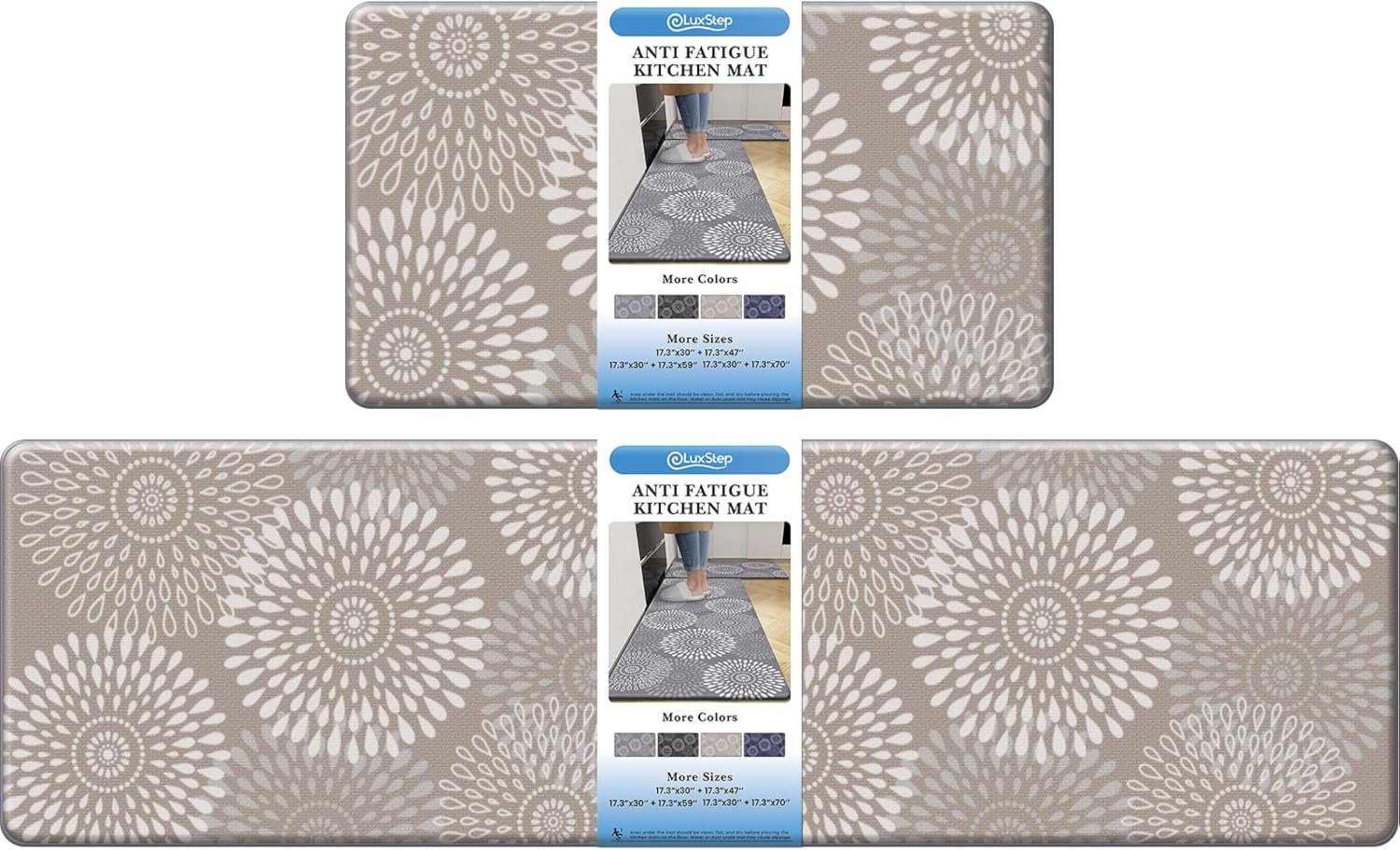 LuxStep Kitchen Mat Cushioned Rugs Anti-Fatigue Mats for Kitchen Floor,Waterproof Non-Slip Mats and Rugs Set for Office,Floor,Laundry 17.3"30"+17.3"59",Khaki