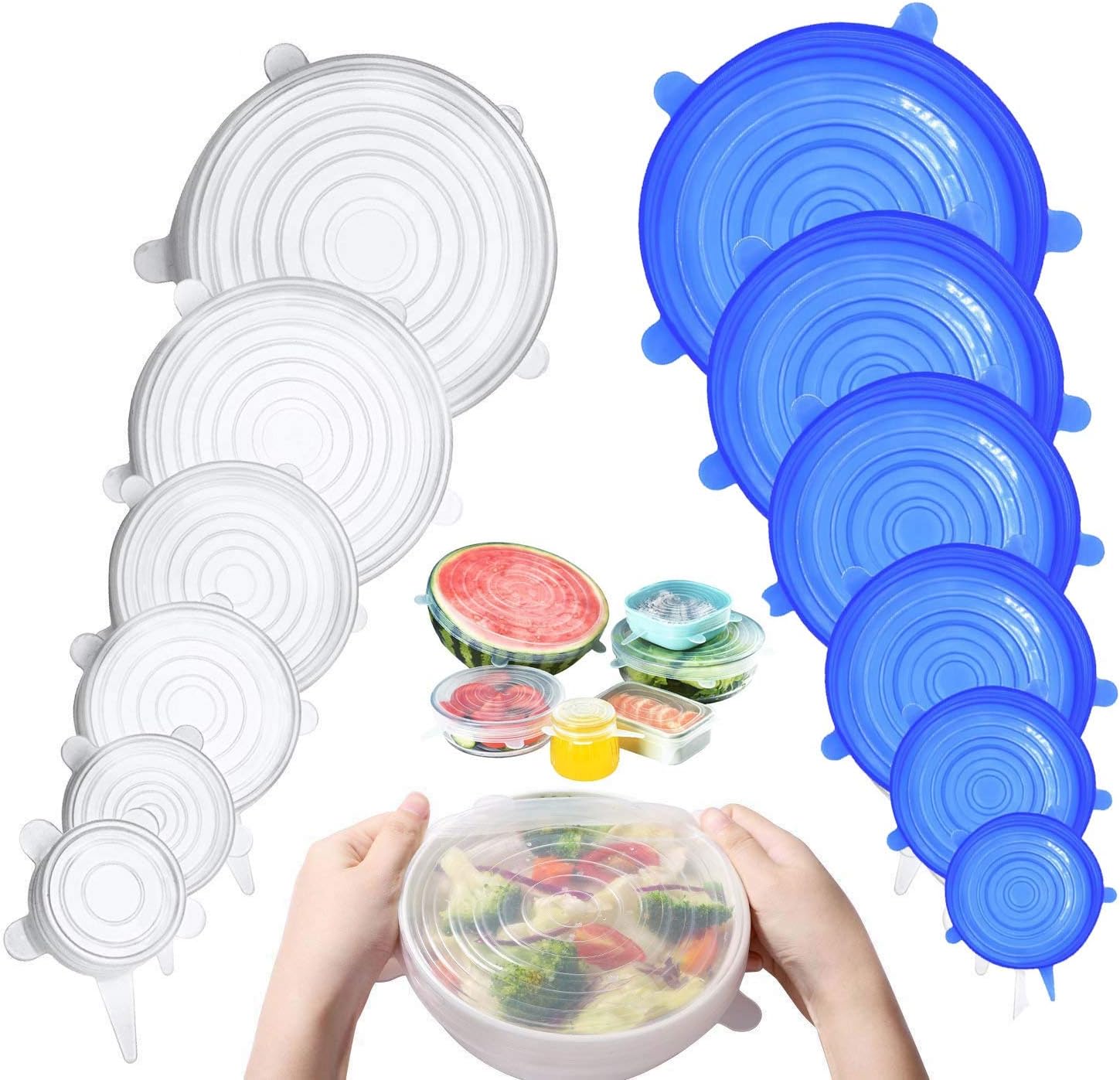 gtoo Silicone Bowl Covers, Silicon Stretch Lids,12 pack Silicone Lids Food Bowl Covers, Reusable Silicon Cover Expandable to Fit Various Shape of Containers, Dishes, Bowls, Microwave and Freezer