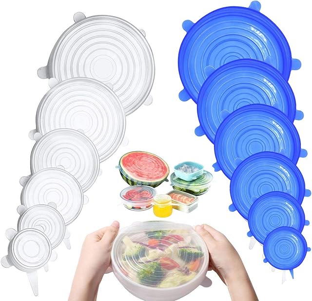 gtoo Silicone Bowl Covers, Silicon Stretch Lids,12 pack Silicone Lids Food Bowl Covers, Reusable Silicon Cover Expandable to Fit Various Shape of Containers, Dishes, Bowls, Microwave and Freezer