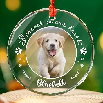 Personalized Pet Ornaments Crystal Photo Dog Cat Ornaments | Custom Glass Ornaments with Pictures for Pet Owner, Puppy Hanging Ornaments Gifts, Decorative Christmas Hanging Ornaments