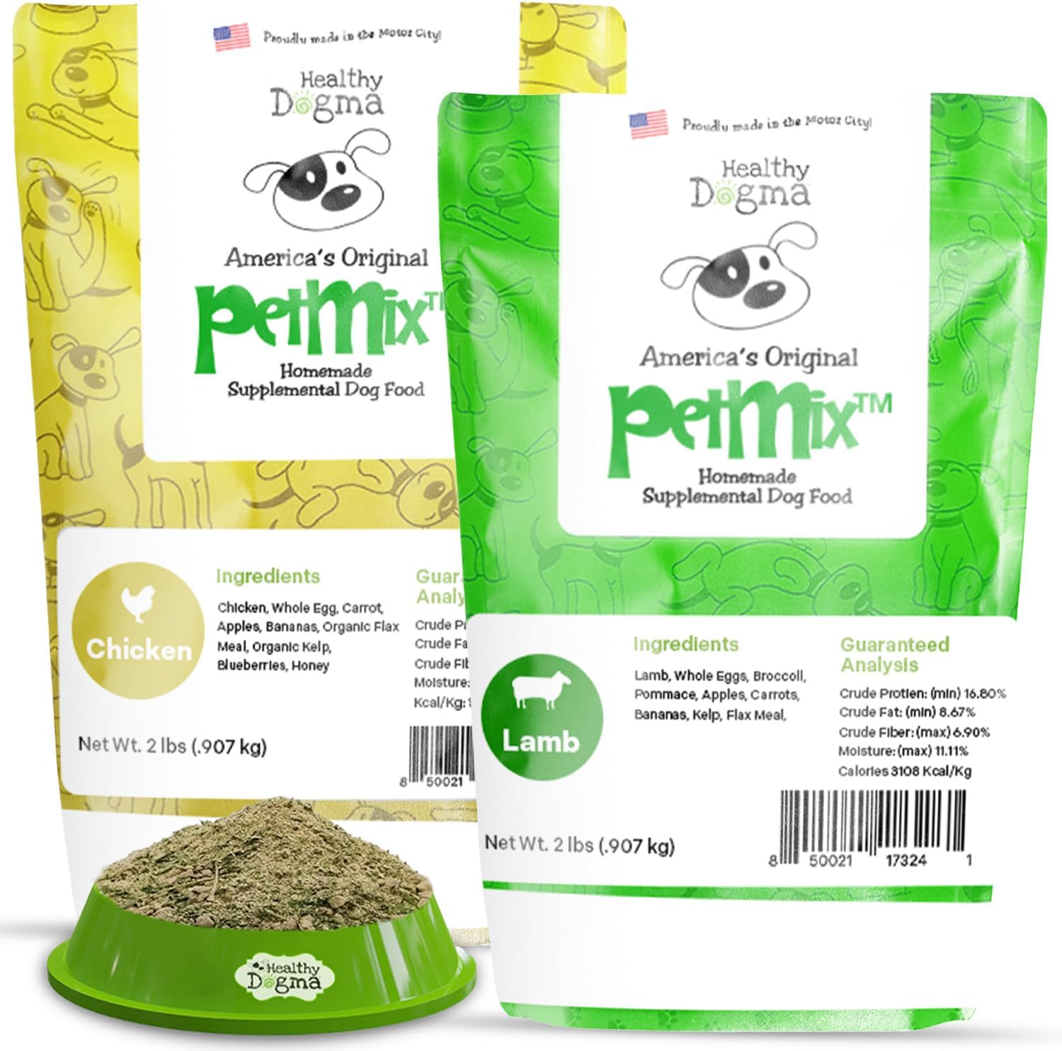 Healthy Dogma - PetMix Dehydrated Dog Food Bundle (Lamb & Chicken Dinner), Raw, Freeze Dried, Homemade Dog Food for Allergies & Sensitive Stomachs - 2 lbs Each