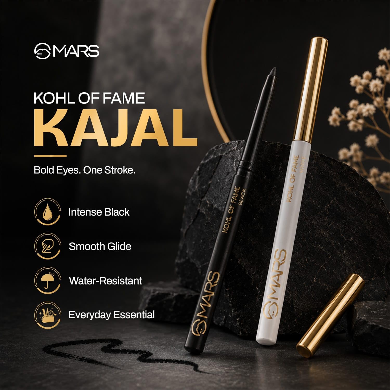 MARS Kohl of Fame Up to 12 Hours Stay Retractable Kajal | Smudgeproof and Waterproof | Long Lasting (0.35g) (Black) 1