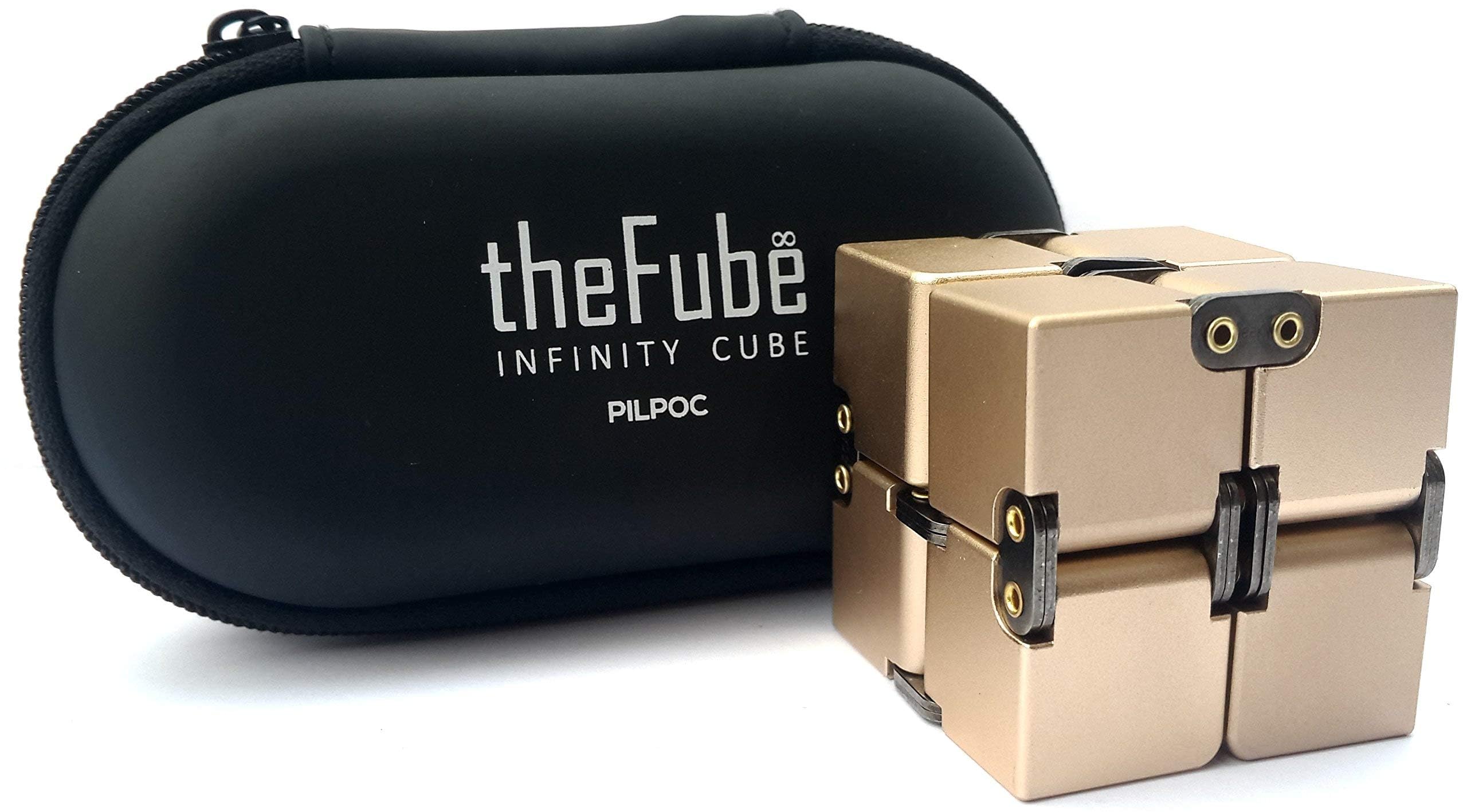 PILPOC theFube インフィニティキューブ ストレス解消 グッズ 無限 キューブ 手遊び おもちゃ 大人向け 子供向け フィジェットトイ 静音 落ち着く 集中力向上 リラックス 不安解消 気分転換 手遊び デスクトイ 専用保護ケース付き （ゴールド）