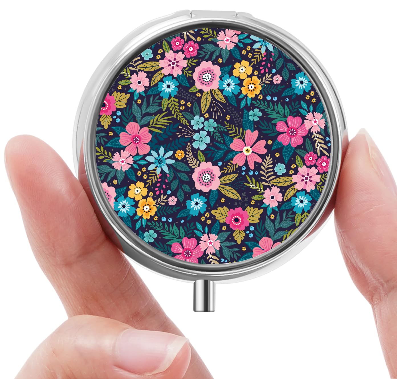 Mini Pill Box, Small Pill Box, Portable Pill Box, Cute Pill Organizer for Vitamins, Medications, Fish Oil and Supplements (Floral)
