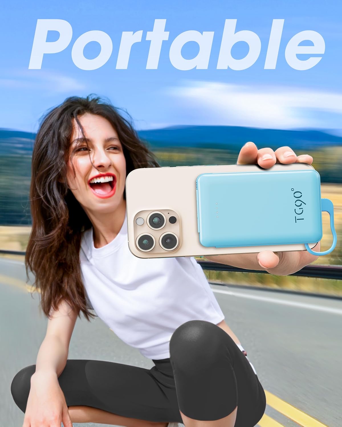 TG90° 2 Pack 5000mAh Portbale Charger Power Bank with Cables and AC Plug Blue and White