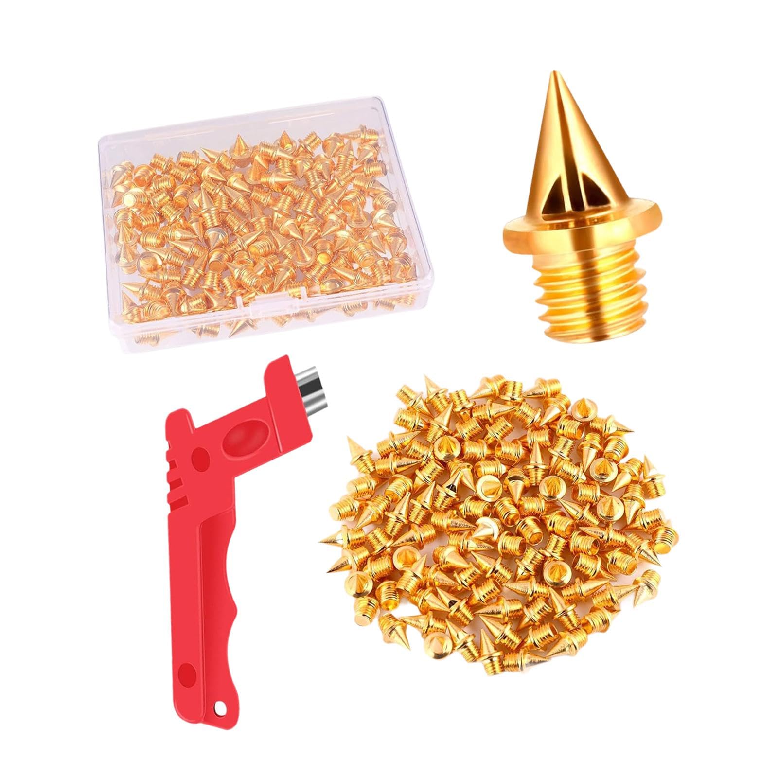 kowaku 120 Pieces Track Spikes with Wrench Sturdy 0.5 cm Replacement Spikes for Sprint Trekking Cross Country Short Distance Running, Gold