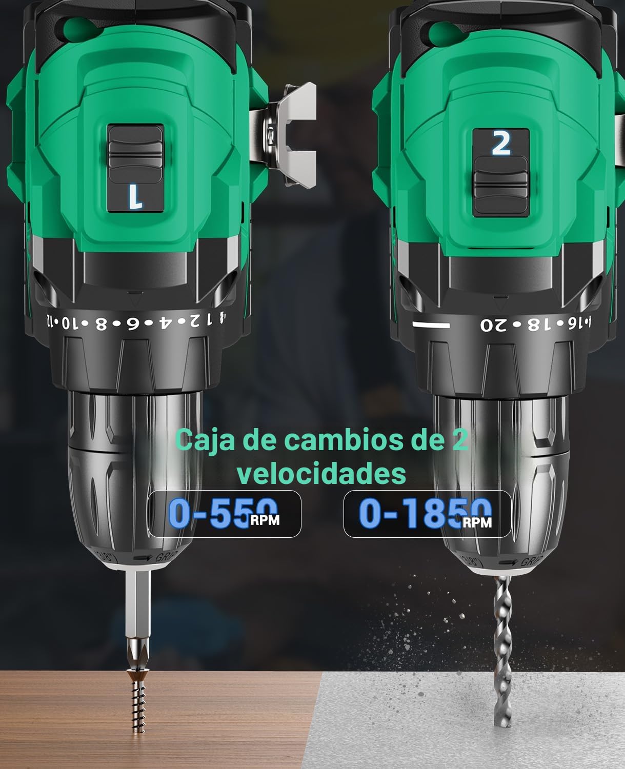Taladro Atornillador Batería Sin Escobillas, BETENST Atornillador Electrico 21V con 2.0Ah Baterías, 45N.m Taladro Inalámbrico, 20 Ajuste de Par, 20 Accesorios, 2 Velocidad, Luz LED Para Bricolaje