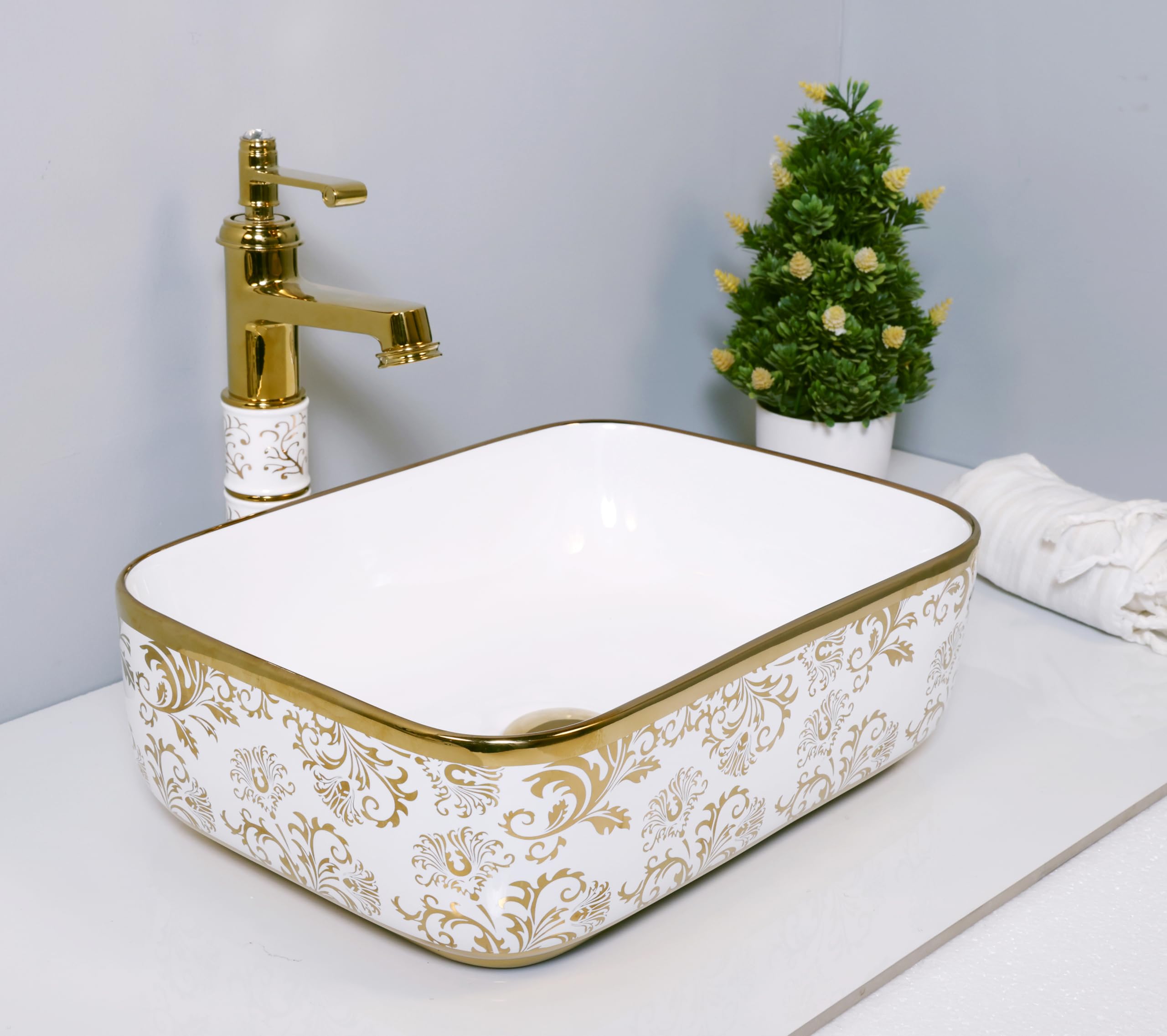 Hardstone Table Top Ceramic Wash Basin β Countertop Designer Vessel Sink - Bathroom Washbasin over counter For Hotel Home Living Room β Printed Glossy Finish (526)