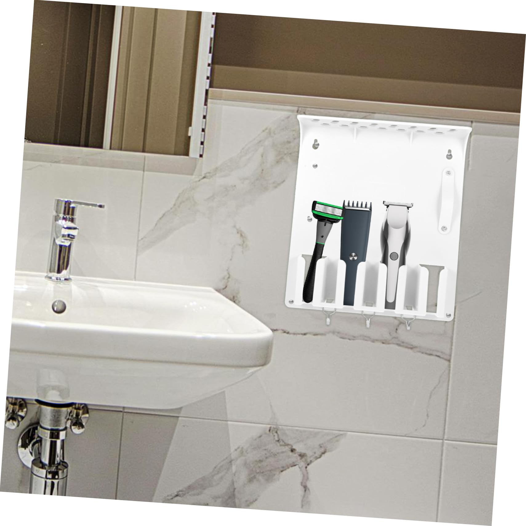 Organizador de Barbería en Plástico Blanco para Cortapelos Estante de Almacenamiento Funcional Soporte de Pared para Cepillos y Tijeras en Salones y Espacios de Trabajo
