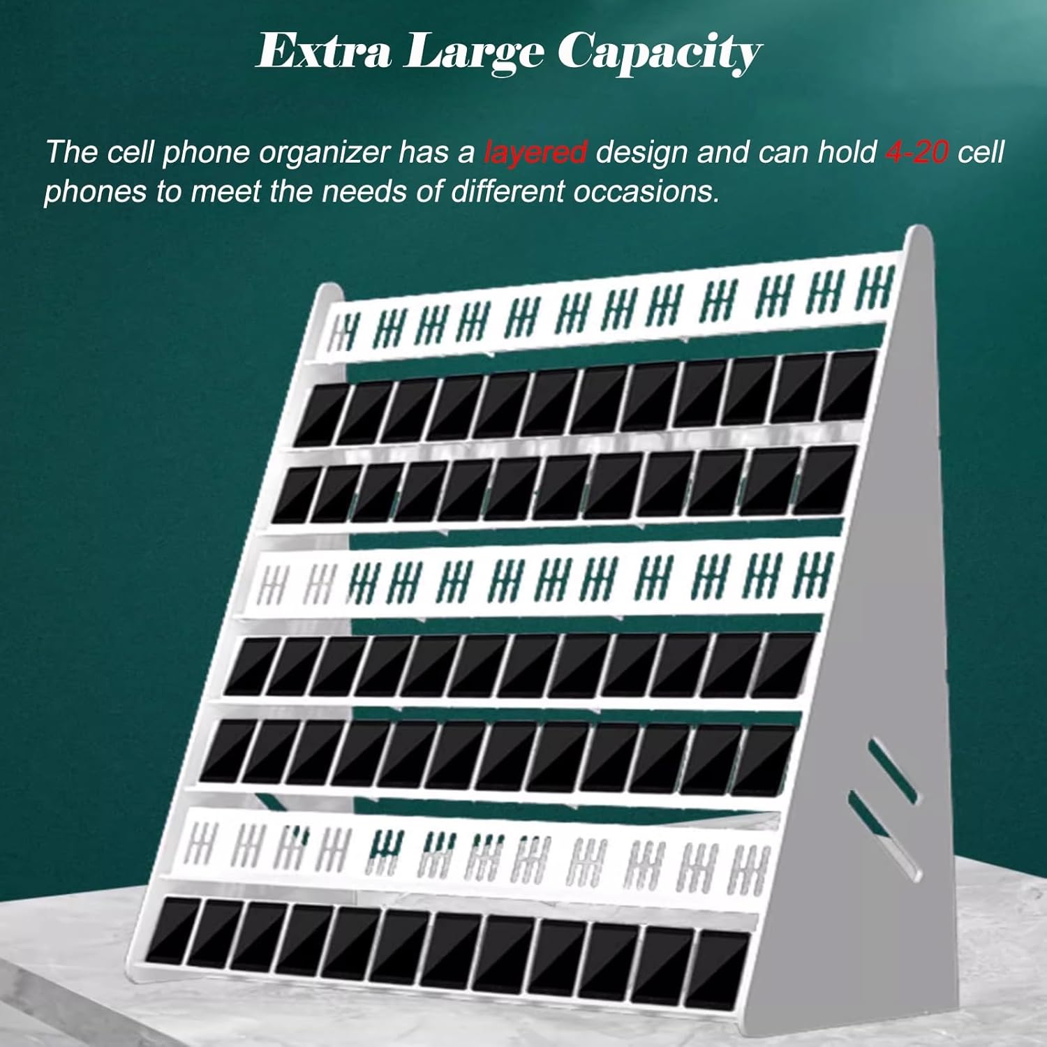 Height Adjustable Cell Phone Storage Rack, PVC Locker Box for Training Room/Repair Shop, 16-Device Capacity, White Assembly (13.4x11.8x29.5 inches)