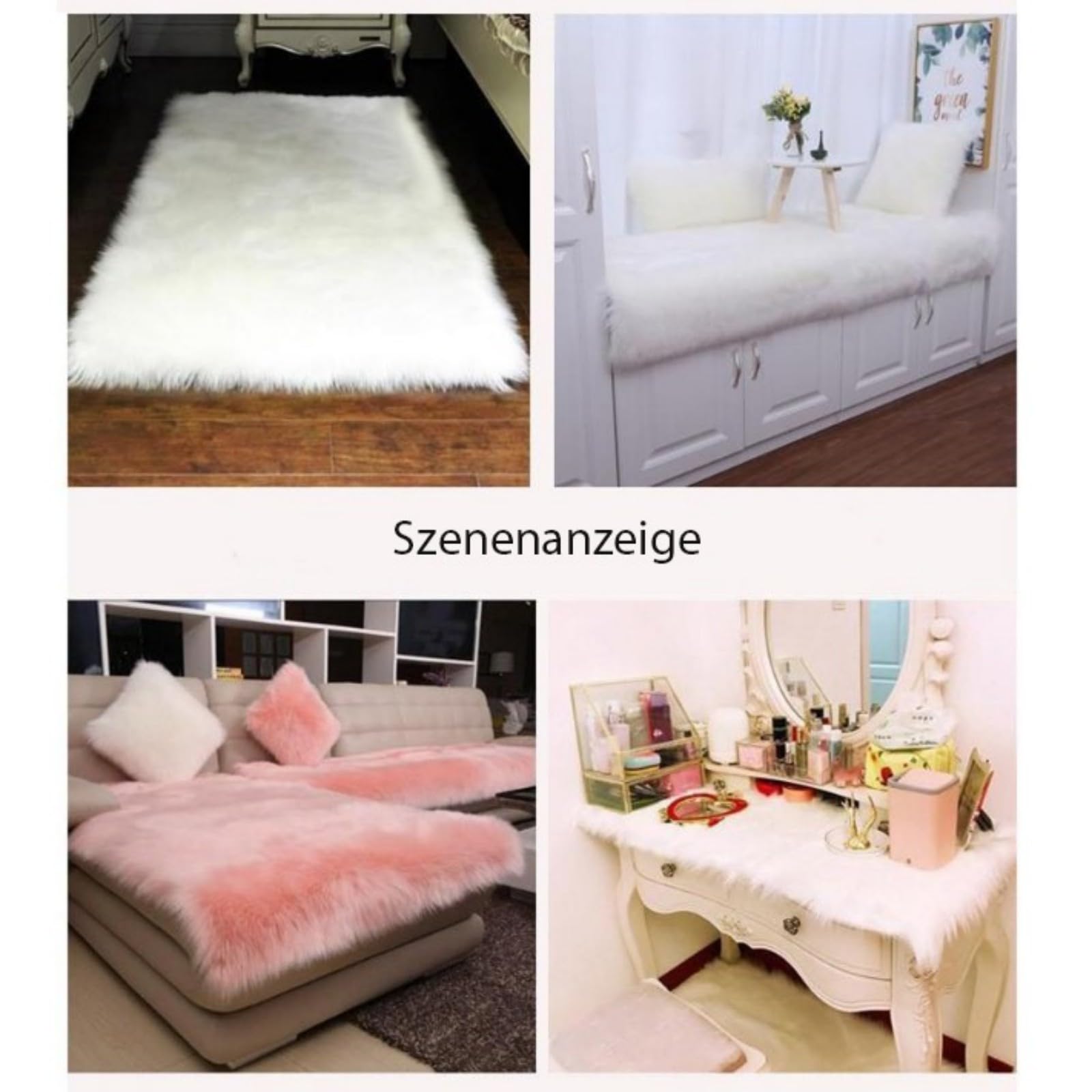 champracer Teppich plüschteppiche Waschbar Fellteppich Weiß Langflor Wohnzimmerteppich Flauschig Kunstfell Hochflor-Teppich Dekofell für Schlafzimmer,Kinderzimmer (Weiß,60 * 180 cm)