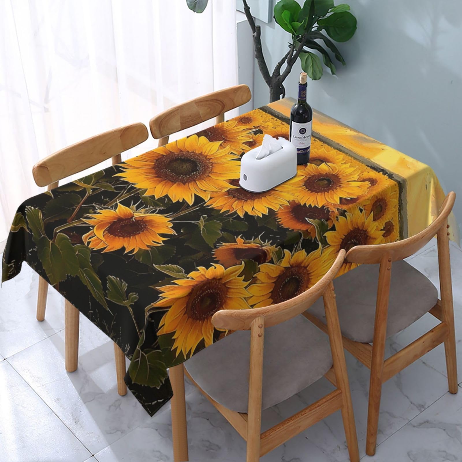 WPKJU Sunflowers Printed Tablecloth Water Resistant Table Cover Washable Rectangle Table Cloth for Tables 54x72 in