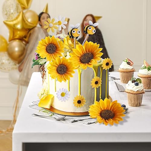 Miniatura 2 de RAYNAG 44 piezas de decoración de pastel de abeja de girasol, decoración de pastel de abejorros, decoración de pastel de flores de abeja para abeja,