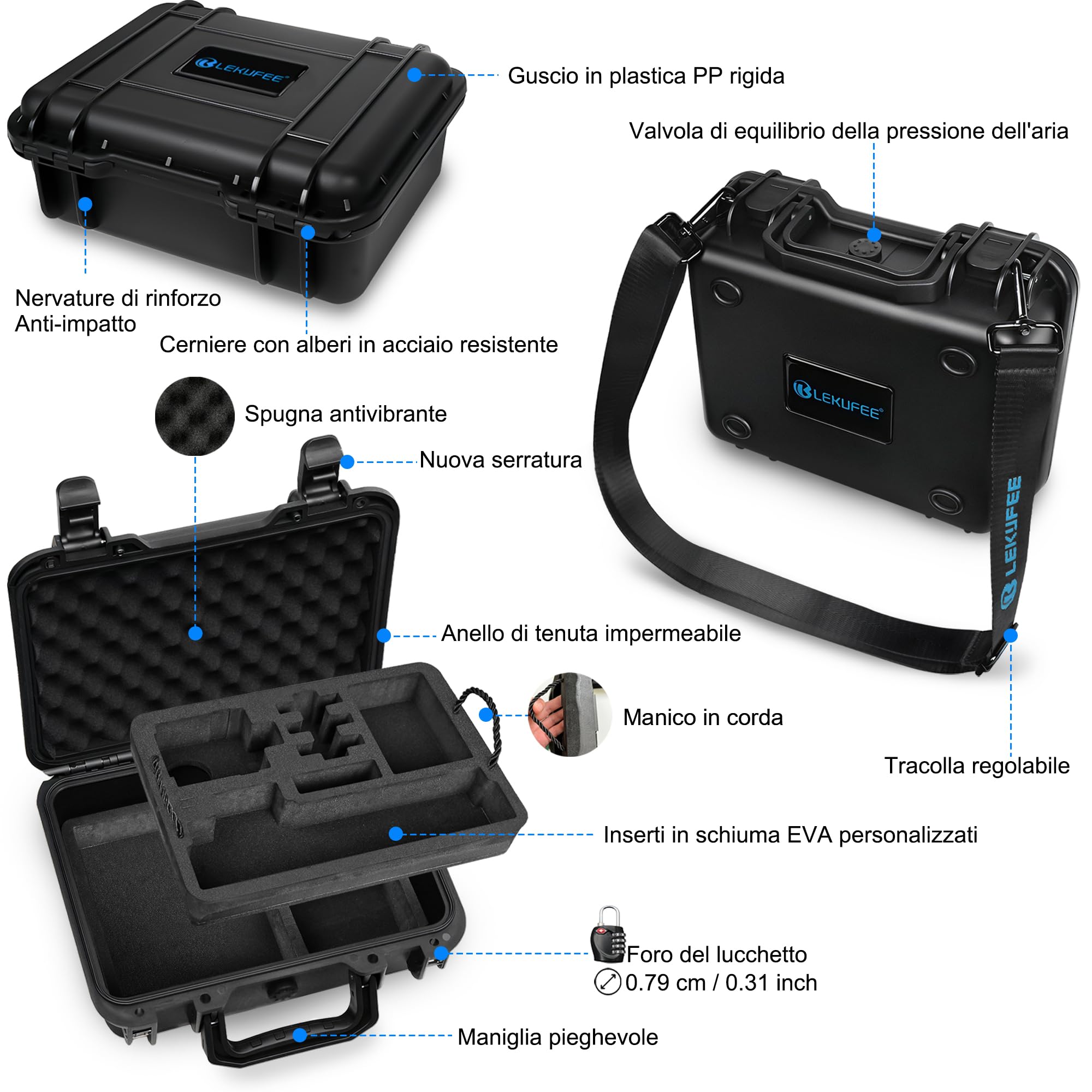 LEKUFEE Custodia Rigida Impermeabile per GoPro MAX 2, GoPro MAX, Action Camera, Batteria, Caricabatteria Doppio GoPro, Altri Accessori (Solo Custodia)