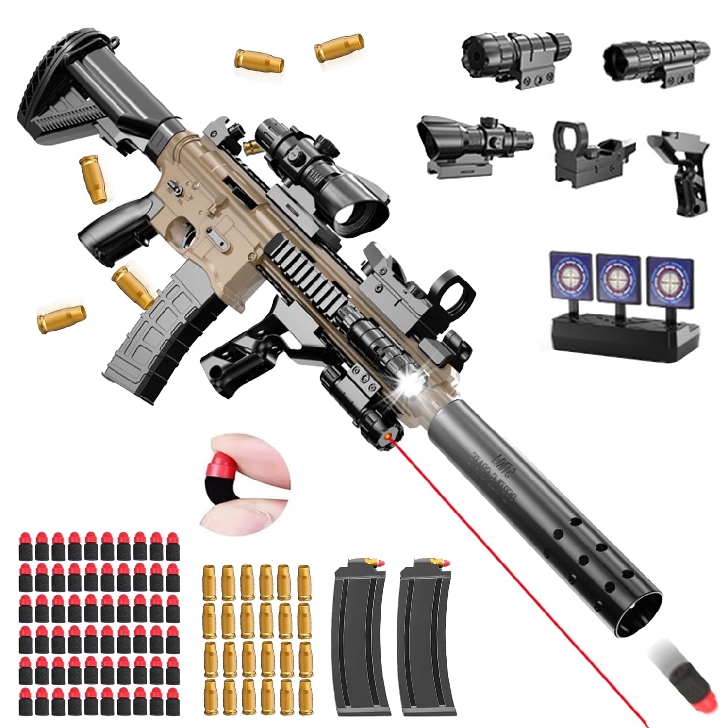Pistola Giocattolo a Proiettile Morbido,Blaster in Schiuma Morbida,Pistola Giocattolo di Schiuma Blaster,con Proiettile Morbido e Caricatore,per 6+ Regali per Bambini (Argento