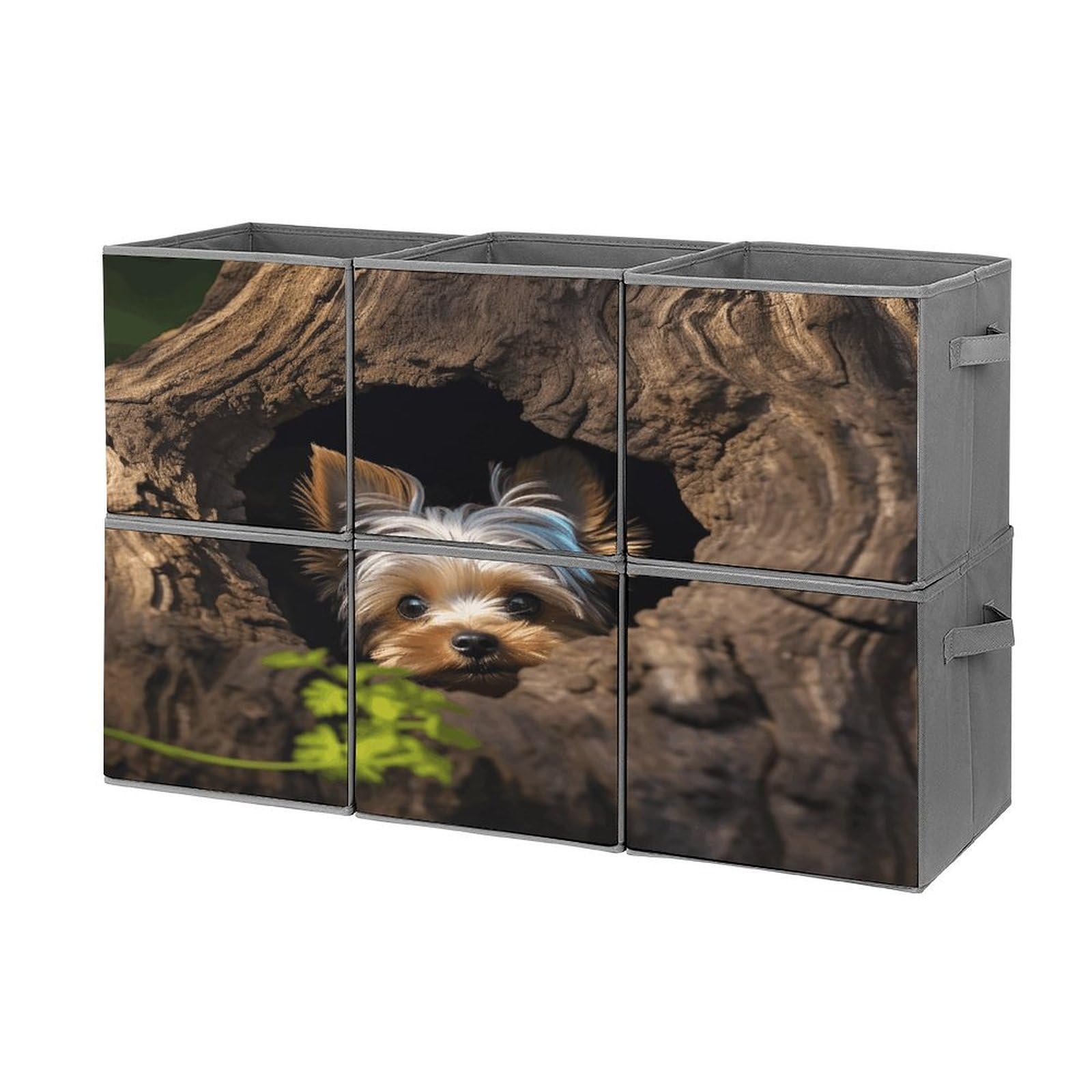 Fodpand Style A Little Yorkshire Terrier Nestled In A Tree Hole Cube Bins With Double Handles,Set Of 6 Cube Organizer, Stackable And Foldable Storage Bins For Organization, Closet, Shelves, Offices