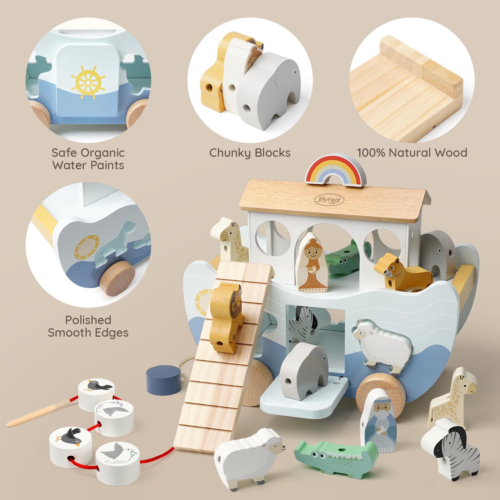 Joyreal Arca di Noè - Bomboniere Battesimo Bambina Bambino, Giochi Legno Bambini 1 2 3 Anno, Giochi Montessori Bambini, Giocattoli Educativi Regalo