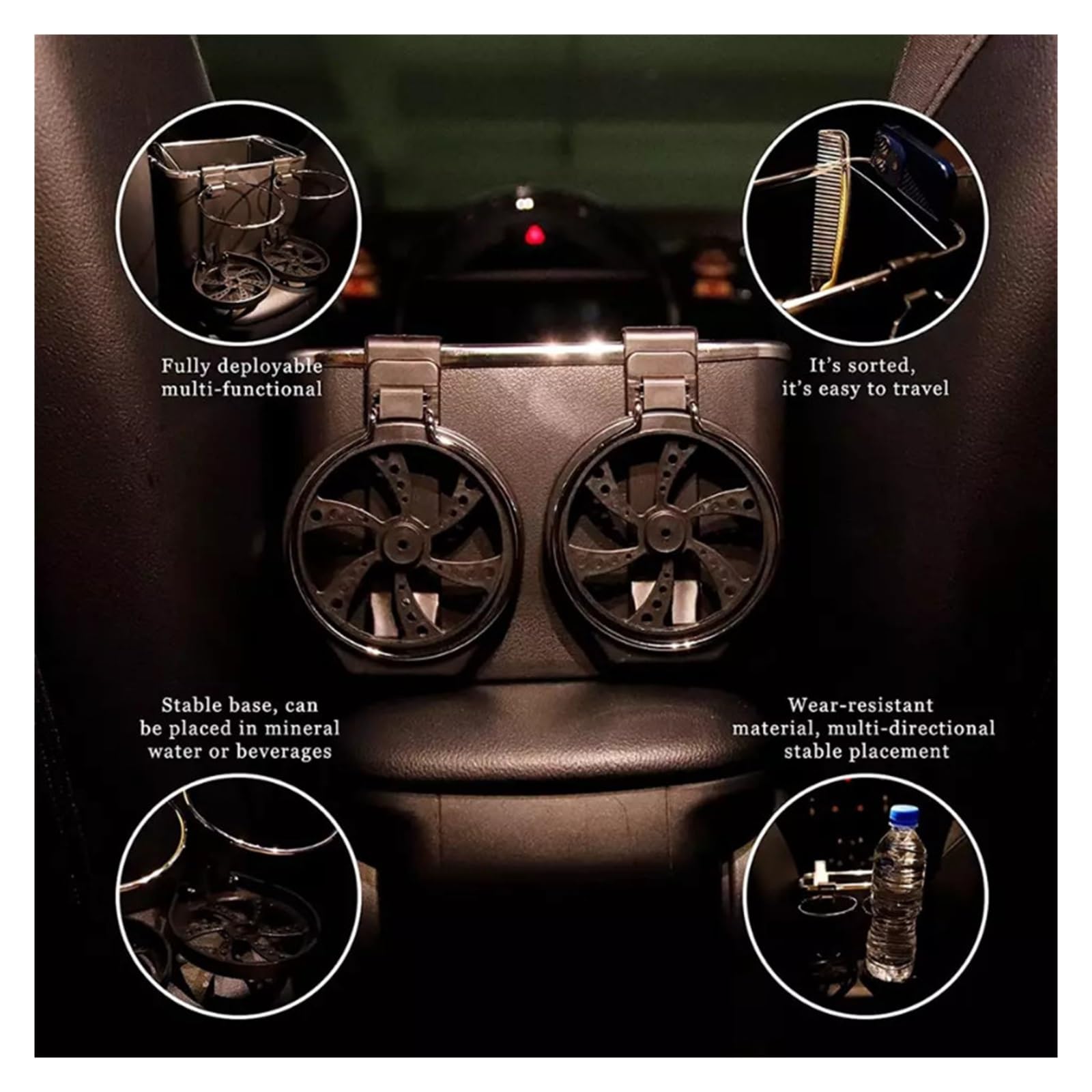 Accoudoir Rangement Voiture - Organisateur Avec Porte-Gobelet Et Boîte - Noir