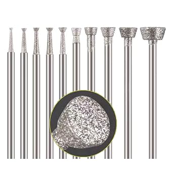 10 Pcs Diamond Burr - 3/32 Inch Shank Diamond Mounted Grinding Bits Stone Carving Set for Rotary Includes Dremel Inverted Trapezoid Shape