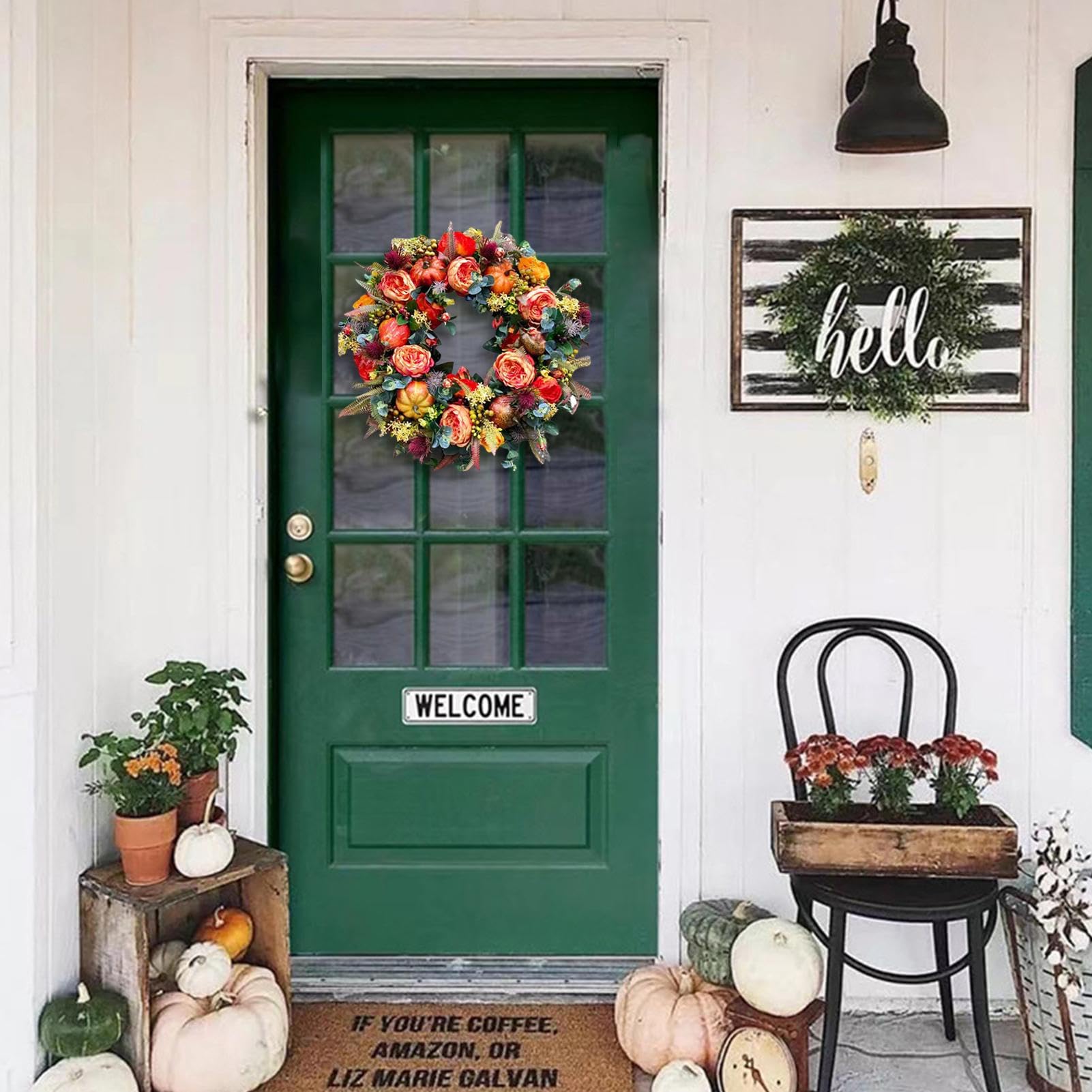 Corona Autunnale di Halloween e Ringraziamento - Ghirlanda di Zucca per Porta d'Ingresso