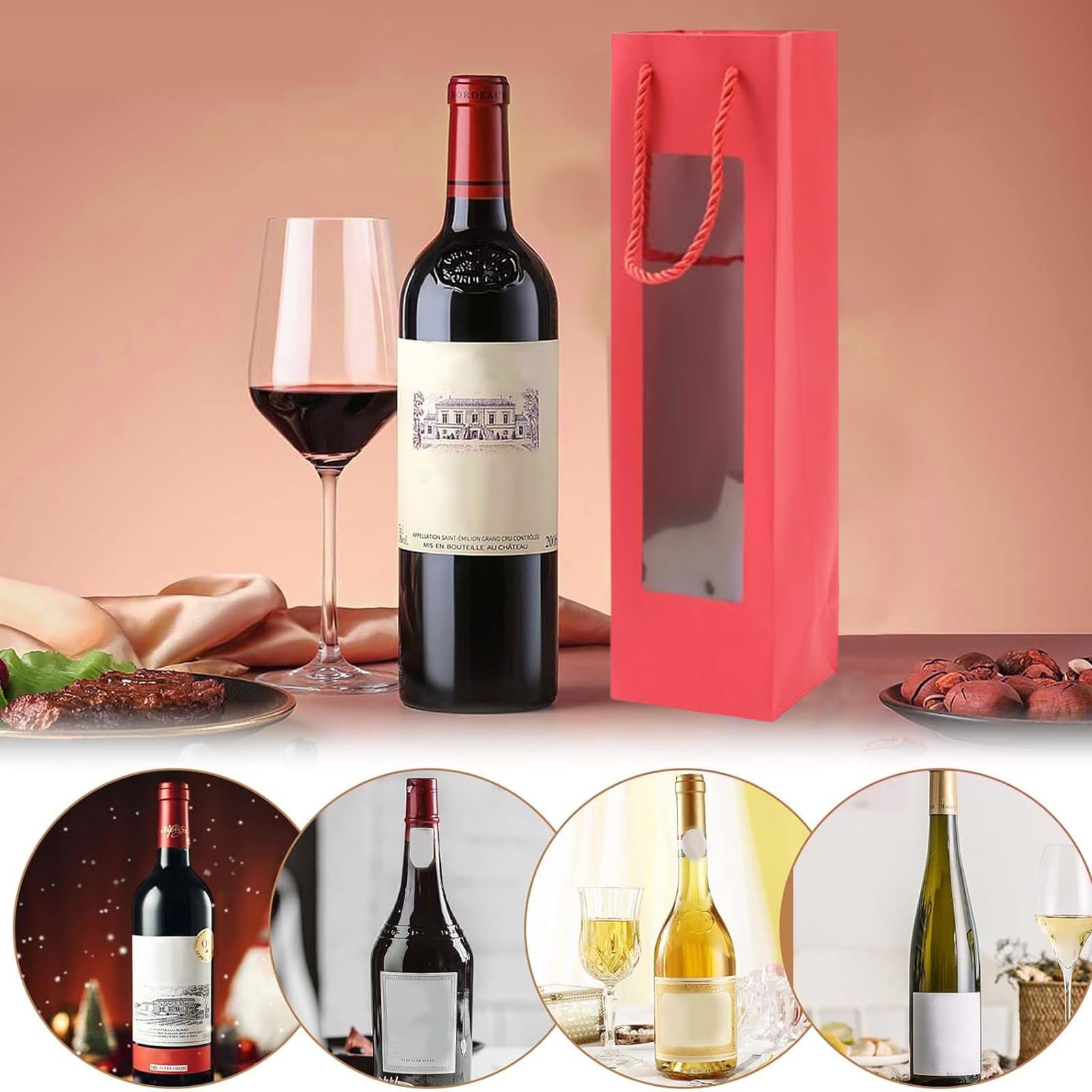 xocome Wine Bottle Bags Made of Kraft Paper, Bottle Bags Gift Bag with Handle - Image 4