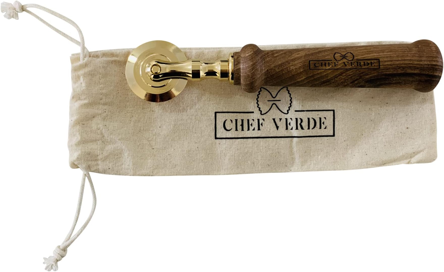 Chef Verde Pasta and Pastry Cutter - Made in Italy (Smooth 24k Gold with Walnut Handle)