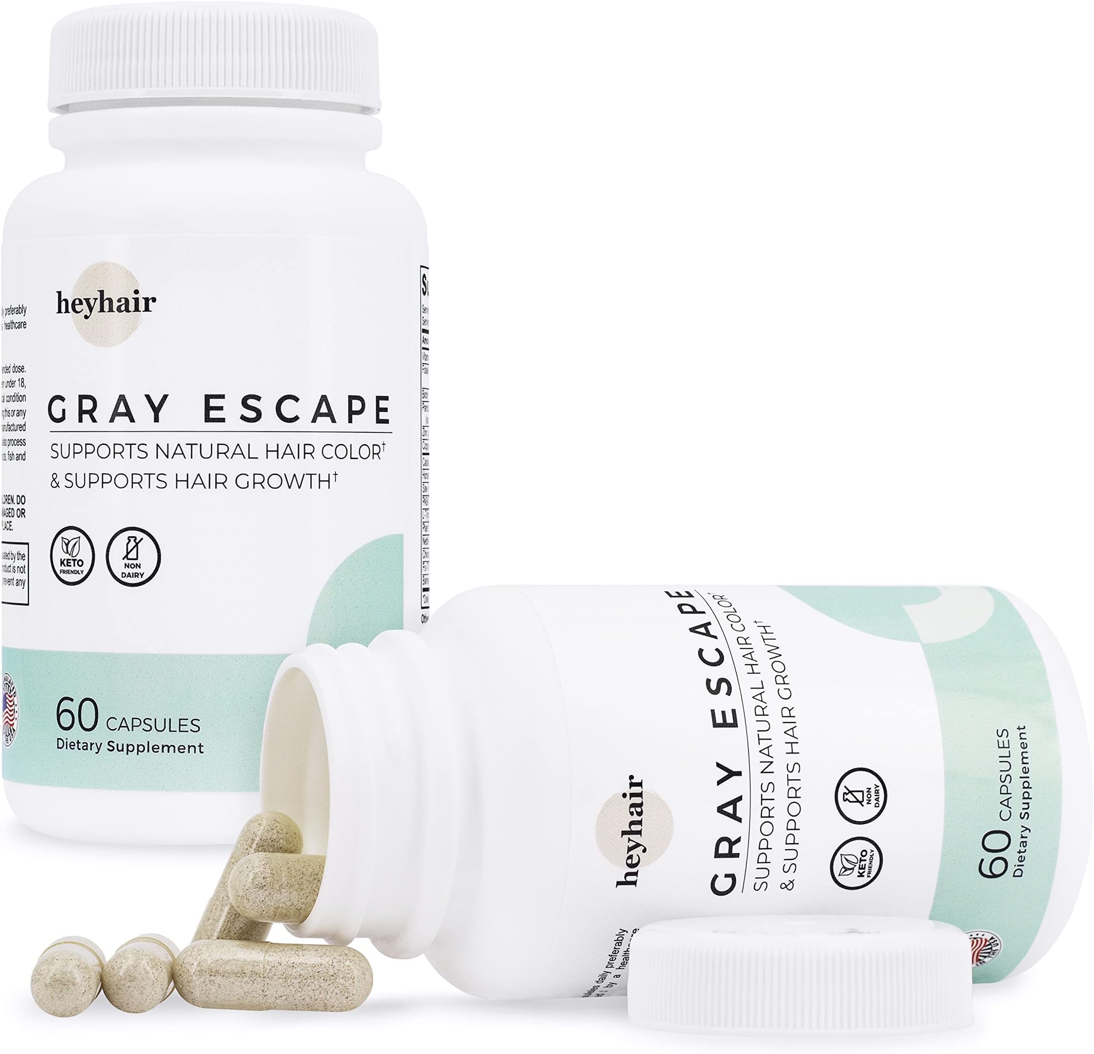 heyhair Gray Escape Advanced Anti Gray Hair Growth Supplement - Catalase, Saw Palmetto, Biotin, FoTi, PABA (2 Capsules per Day / 1 Month Supply)