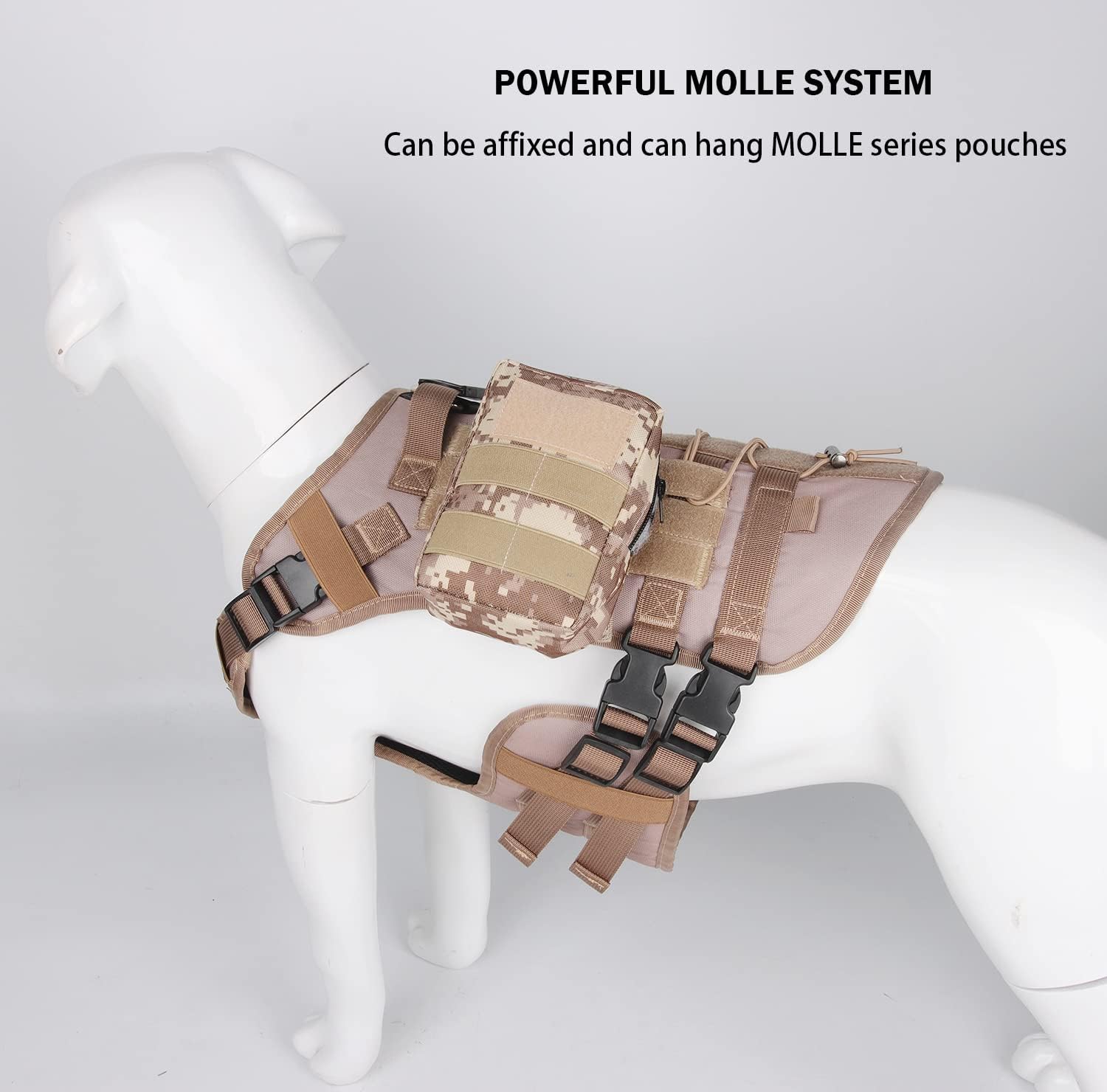 Tactical Dog Harness for Medium Large Dogs No Pull, Military Dog Harness with Handle,Service Dog Vest with Molle & Loop Panels, Adjustable Pet Harness for Training Hunting Walking Khaki