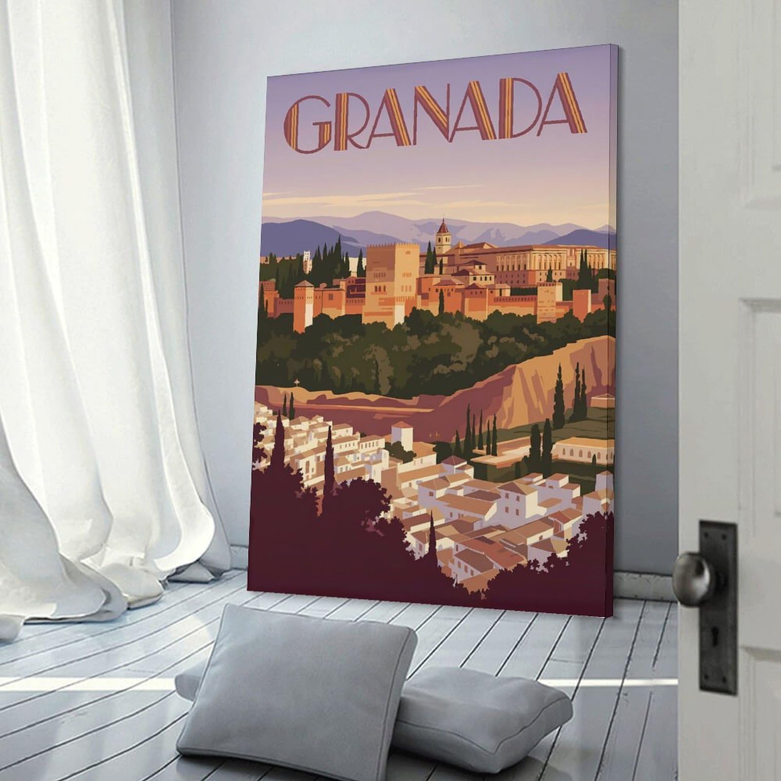 Junmoney Granada Cityscape Travel Room Decor Wall Art 24x36inch(60x90cm), for Art Walls, Layered Displays Or Homes, Wall Decor Suited to Curated Displays