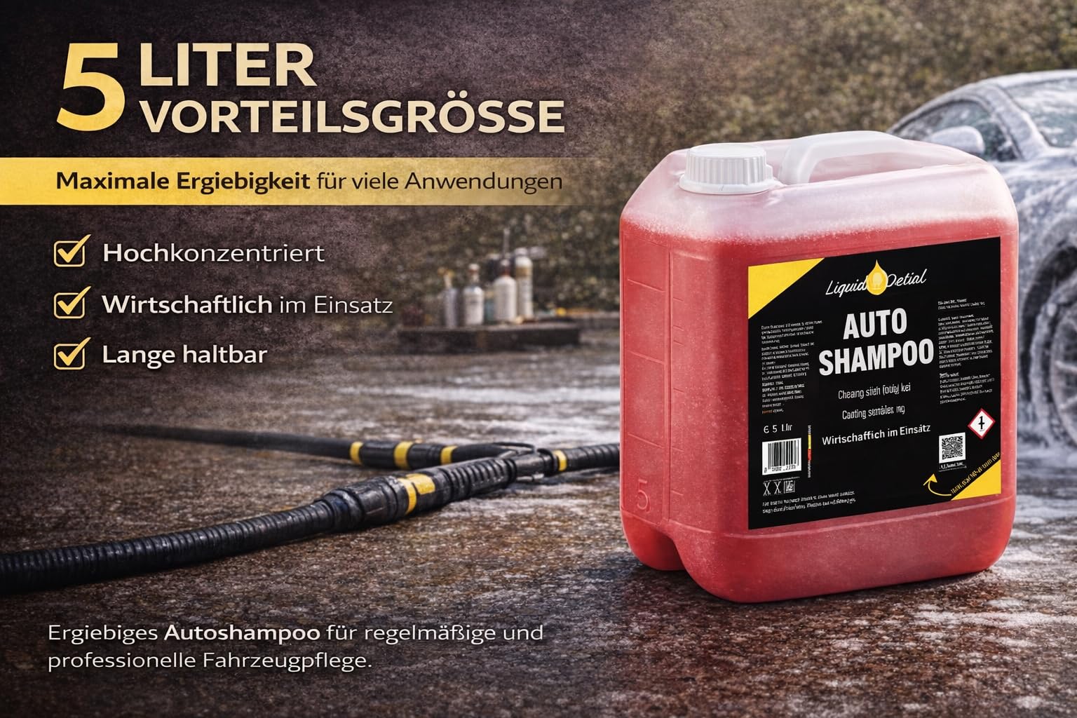 Liquid Outlet Autoshampoo 4x 5L – Hochkonzentriertes Auto Shampoo mit Kirschduft & Nanotechnologie – Lackschonendes Autowaschmittel & Schaumreiniger – Made in Germany