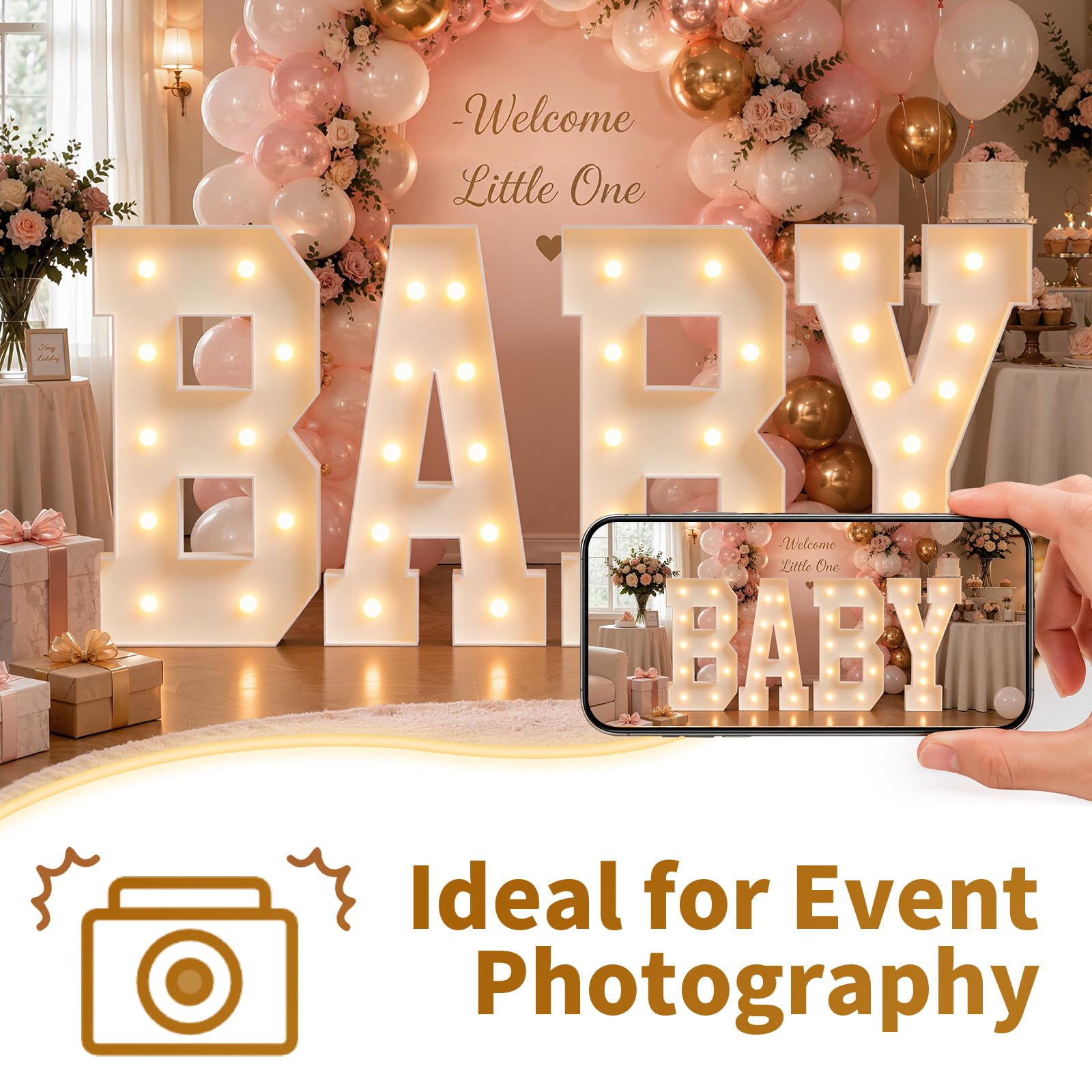 JoyMuse Świecące litery namiotowe, duże litery markizy, 10 m wysokości, do dekoracji oświadczyn Marry Me, duże litery 102 cm ze światłami na baby shower, dekoracja imprezowa, litera W