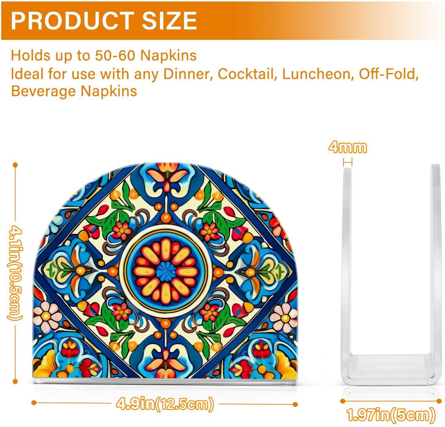 Colorful Mexican Style Napkin Holder, 1 Pack Acrylic Napkin Dispenser, Modern Decorative Accessory for Table, Kitchen, Countertop