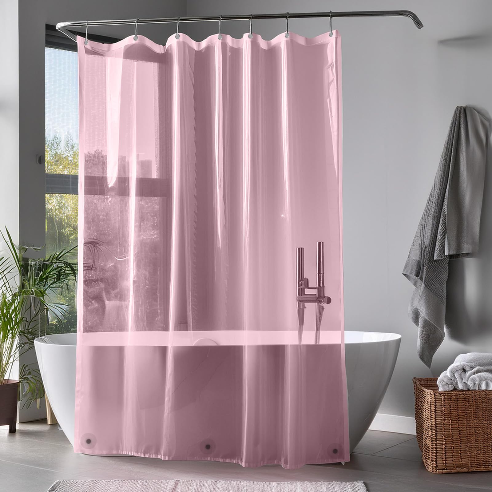 Cortina de Ducha Rosa - 180x180 cm - Cortina Ducha Premium PEVA + Ojales Antioxidantes + 3 Imanes, Impermeable y Ligera - Cortina Baño - Rosa