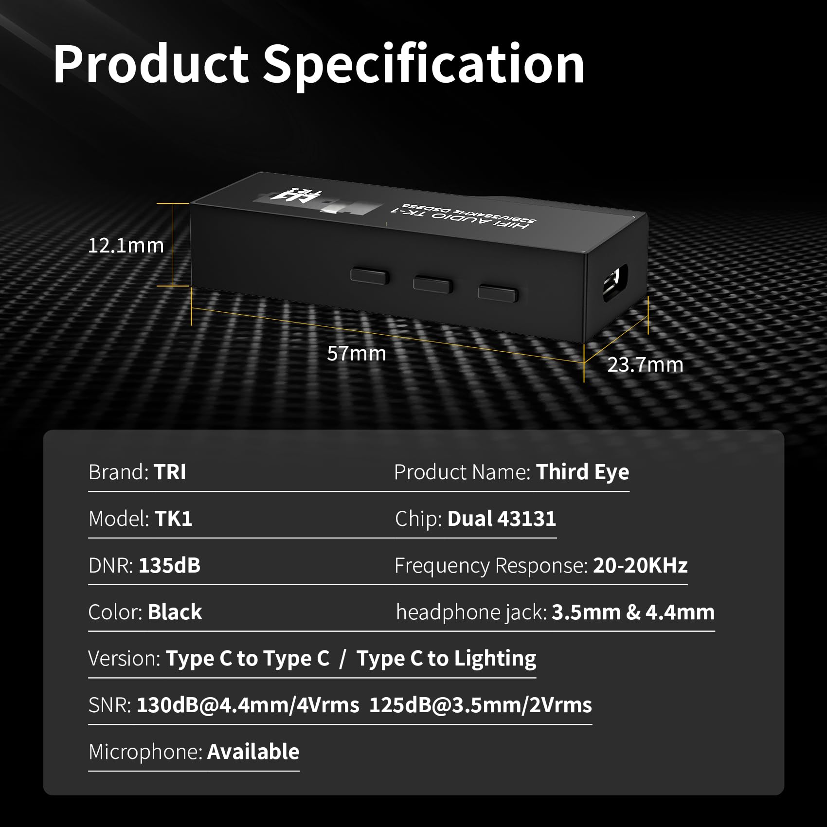 Tri TK1 Kopfhörer-Splitter für 2 Ohrhörer, USB C auf 3,5 mm/4,4 mm Verstärker mit Dual CS43131 Decoder, tragbarer IEM DAC für In-Ear-Monitor KZ ZS10 Pro ZAR ZAS CCA CRA