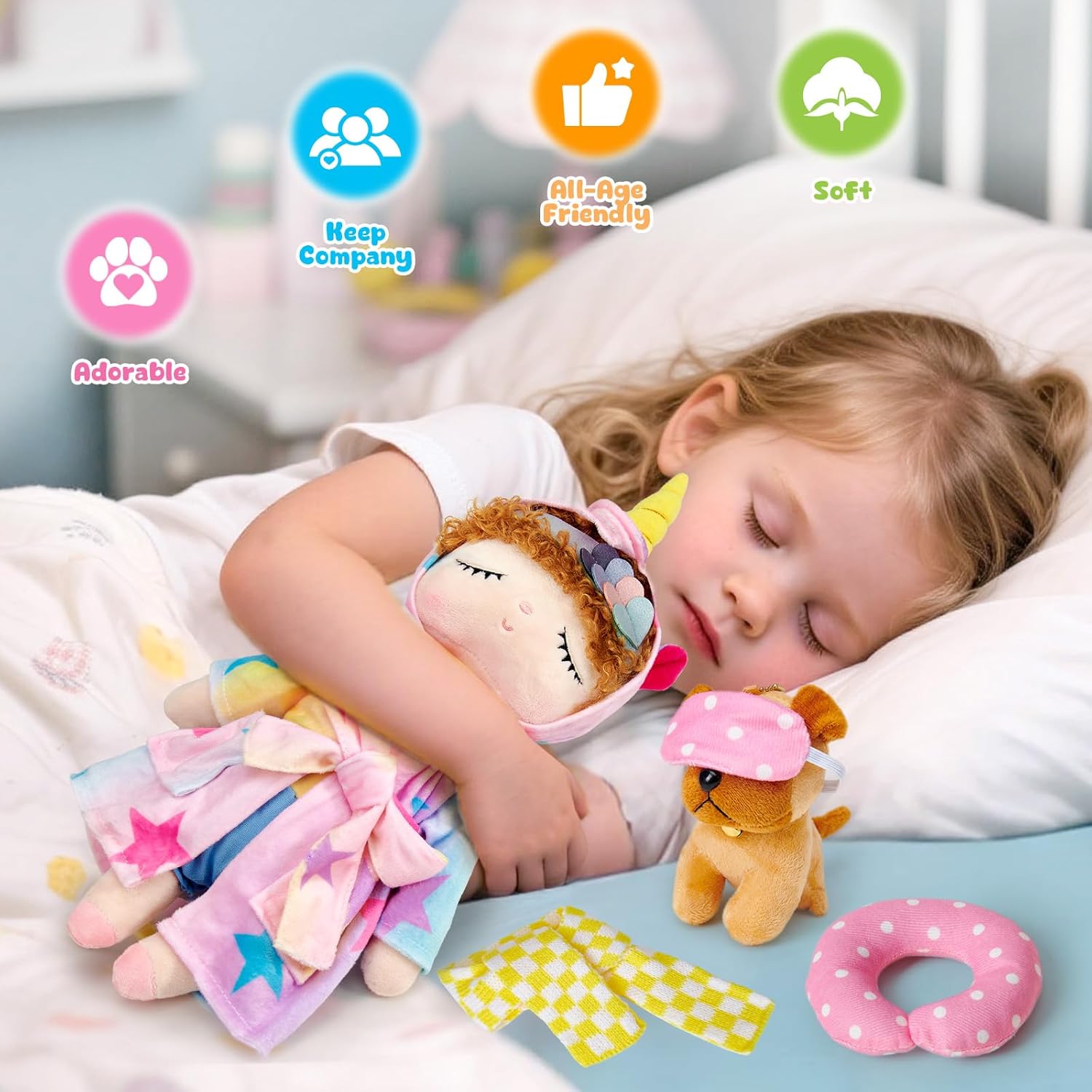 Golray 13'' Soft Baby Doll for Girls - My First Baby Doll with Blonde Hair, Unicorn Dolls Clothes & Yellow Scarf, Pretend Play Toys for Toddlers, Birthday Gift for 3 4 5 6 7 8 Year Old Girls
